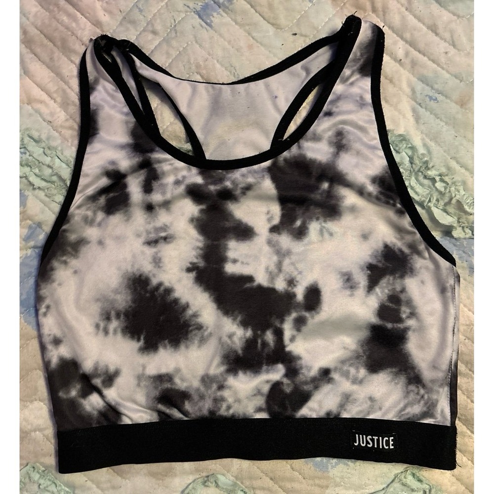 Justice Oh So Soft Black & White Tie Dye Longline Sports Bra, Girls XL/38‎